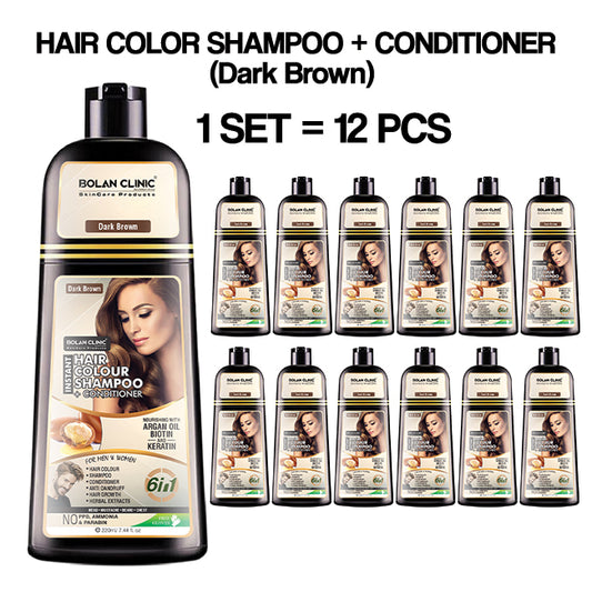Instant Hair Color Shampoo + Conditioner (Dark Brown) – A Blend of Herbal Extracts – For Men & Women